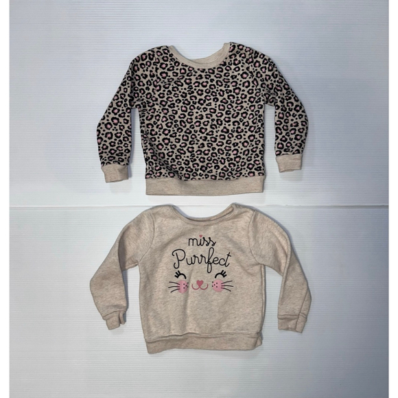 Lot of 2 Baby Girl Garanimals Sweatshirts 24 Months Beige Pink Leopard Cat - Picture 2 of 6